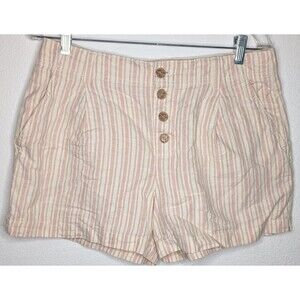 Gap Linen Blend Shorts Women’s Size 8 (32") Pink Stripe Pleated 4 Button (761)